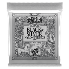 Charger l'image dans la galerie, ERNIE BALL ERNESTO PALLA 2406 BLACK &amp; SILVER NYLON CLASSICAL GUITAR STRINGS-(6924794396866)
