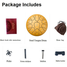 Charger l'image dans la galerie, Tongue Drum / Steel Handpan Drum avec accessoires 11 notes / 6 pouces
