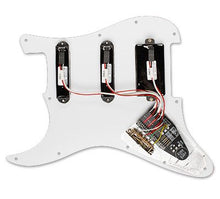 Load image into Gallery viewer, EMG Kirk Hammett Strat Pickguard Setup KH20 Black - S/S/81 combo w/White Pearloid 3 Ply Pickguard-(6580325417154)
